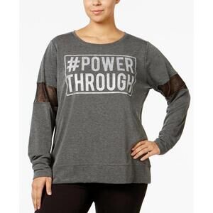 Material Girl Womens Active Plus Size Power Through Graphic Top Size 2X